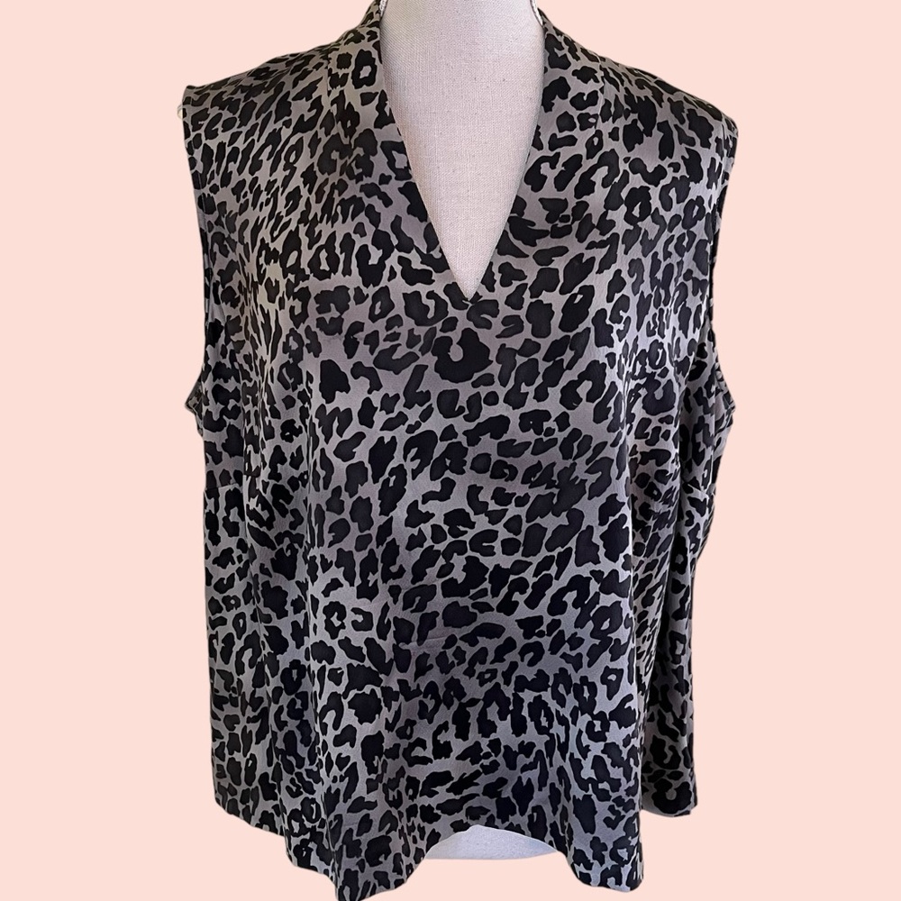 Talbots Grey/Black Leopard Print Sleeveless Silk Blouse 20W Petite